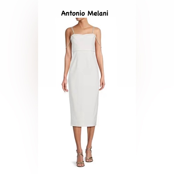 ANTONIO MELANI Dresses & Skirts - ANTONIO MELANI Ivory Midi Sheath Dress with Delicate Straps